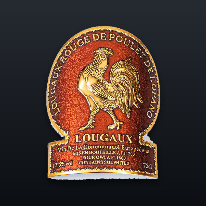 Gold foil embossed rooster wine label